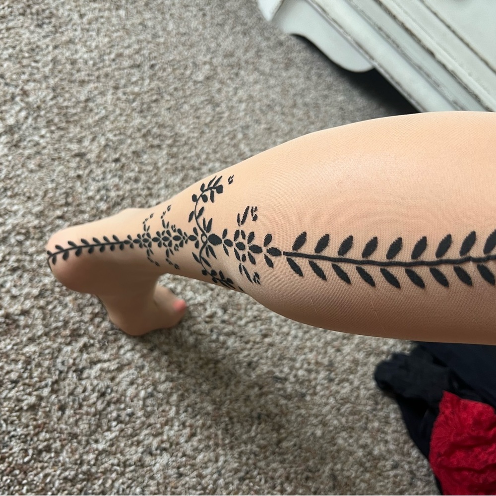 Wolford Black Botanical Pattern Hosiery